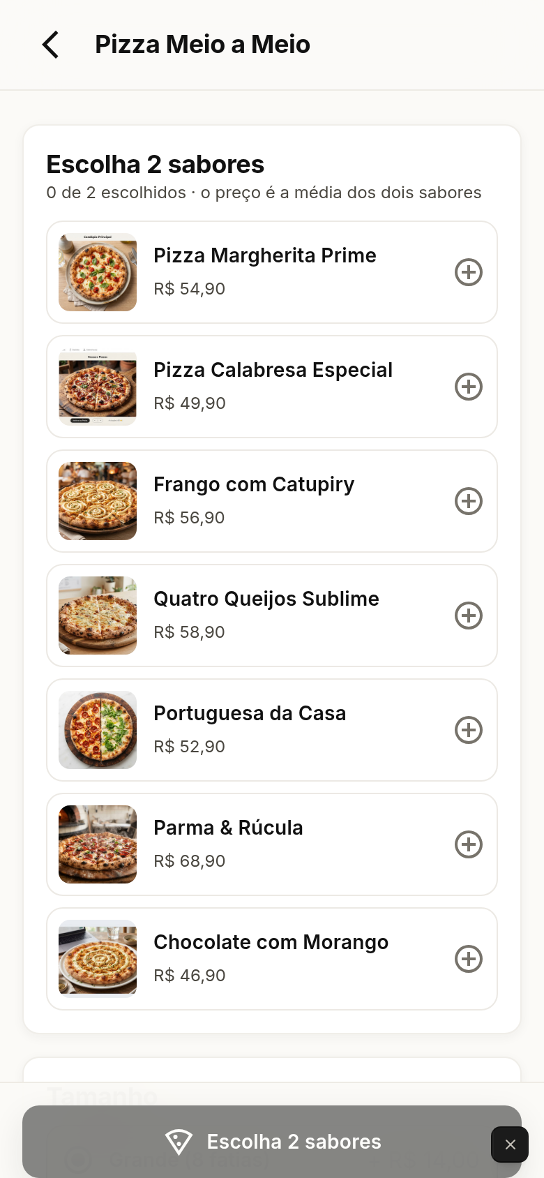 Montagem de pizza meio a meio