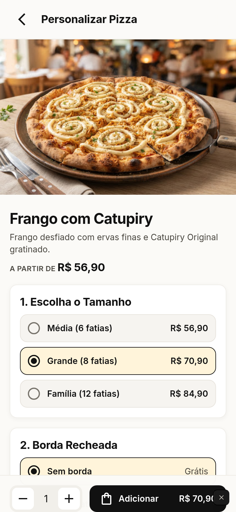 Tela de personalização de produto na loja PedeGo!